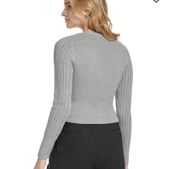 Calvin Klein tin gray cropped vneck sweater nwot - Picture 2 of 7